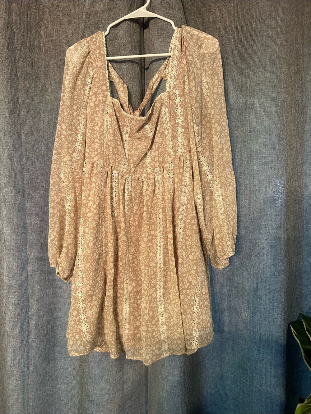 Altar'd State Cream Floral Mini Dress with Lace Trim